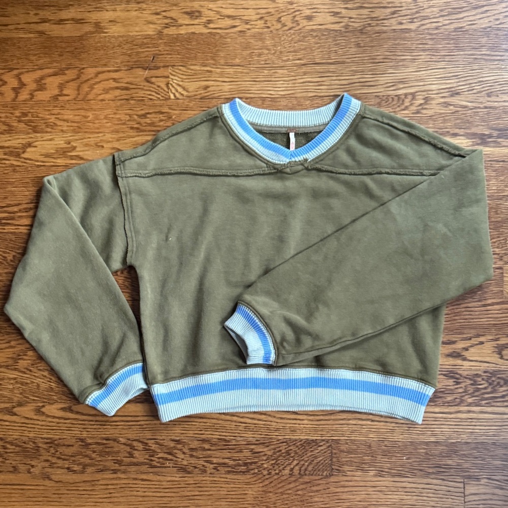 Free People Olive Green women’s  Sweater with Blue Accents